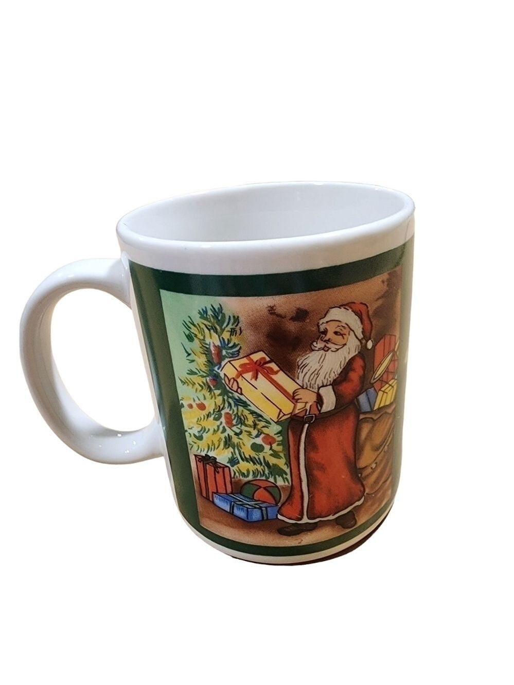 Vintage Old World Santa transferware Christmas Holiday coffee drinking mug cup
